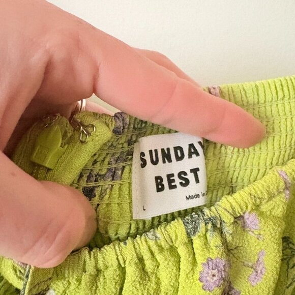 Aritzia Sunday Best Delilah Smocked Mini Dress Green Floral Size Large - Picture 5 of 6